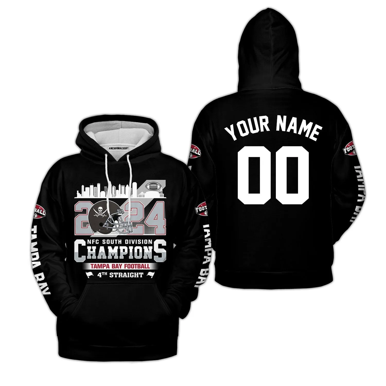 2024 Tampa Bay Football NFC South Division Champions Skyline Custom V-neck Jersey, 2024 NFC South Champs Custom Double Sided V-neck Jersey Shirts