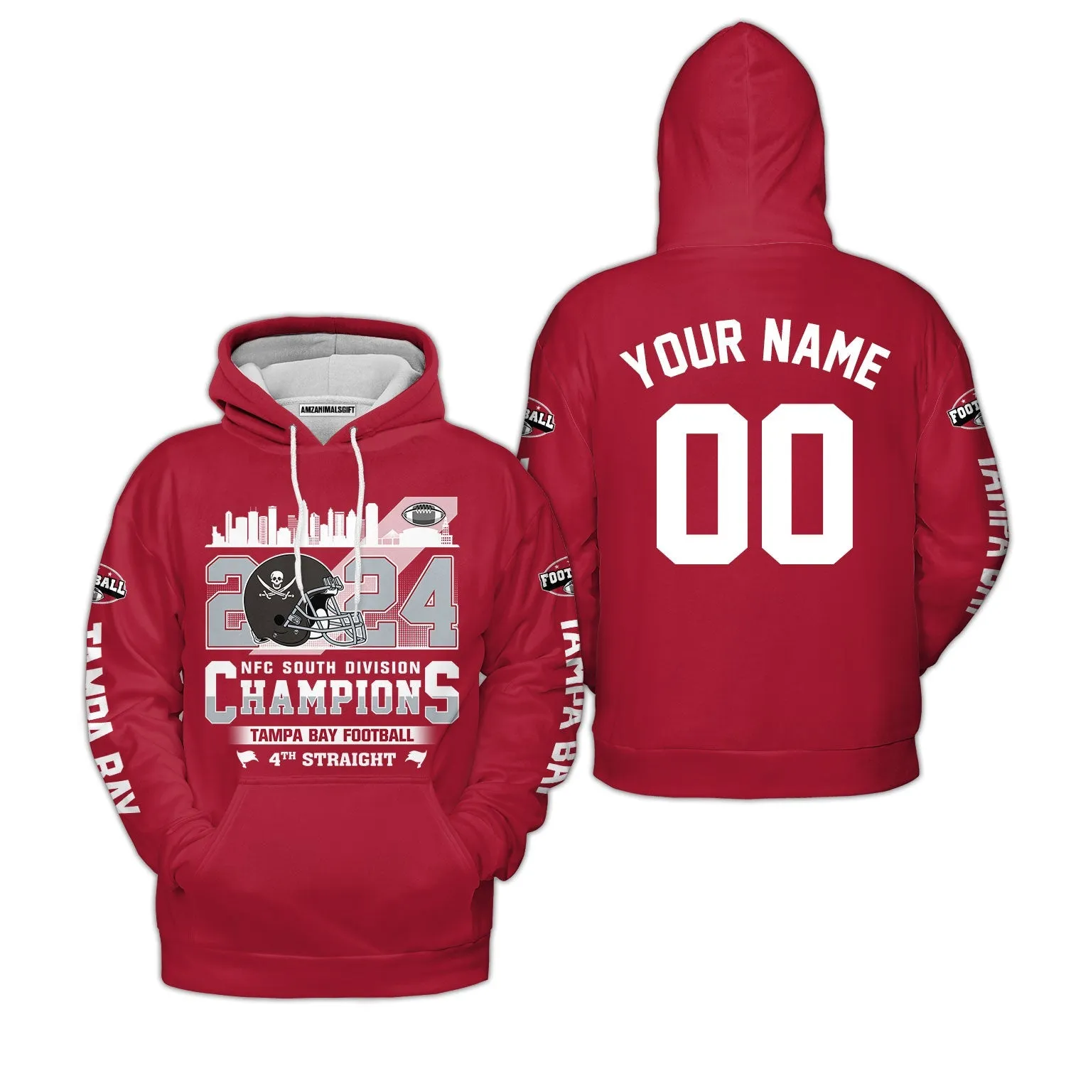 2024 Tampa Bay Football NFC South Division Champions Skyline Custom V-neck Jersey, 2024 NFC South Champs Custom Double Sided V-neck Jersey Shirts