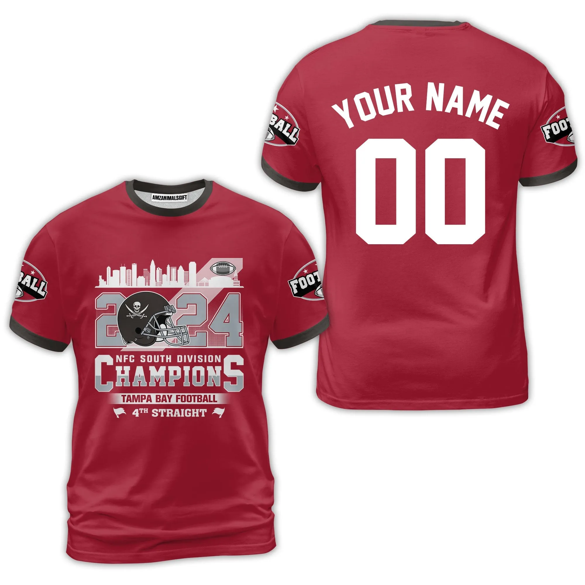 2024 Tampa Bay Football NFC South Division Champions Skyline Custom V-neck Jersey, 2024 NFC South Champs Custom Double Sided V-neck Jersey Shirts