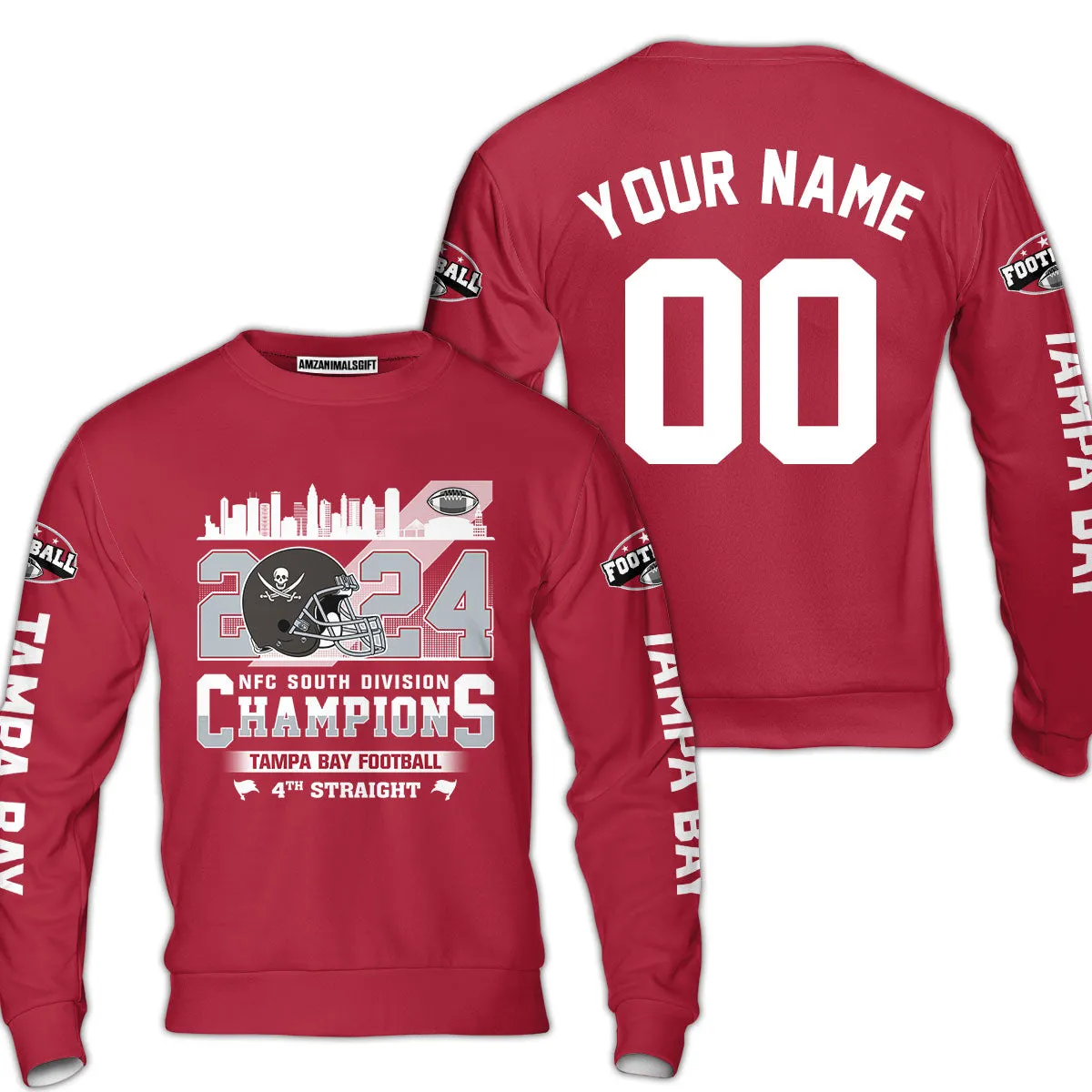 2024 Tampa Bay Football NFC South Division Champions Skyline Custom V-neck Jersey, 2024 NFC South Champs Custom Double Sided V-neck Jersey Shirts