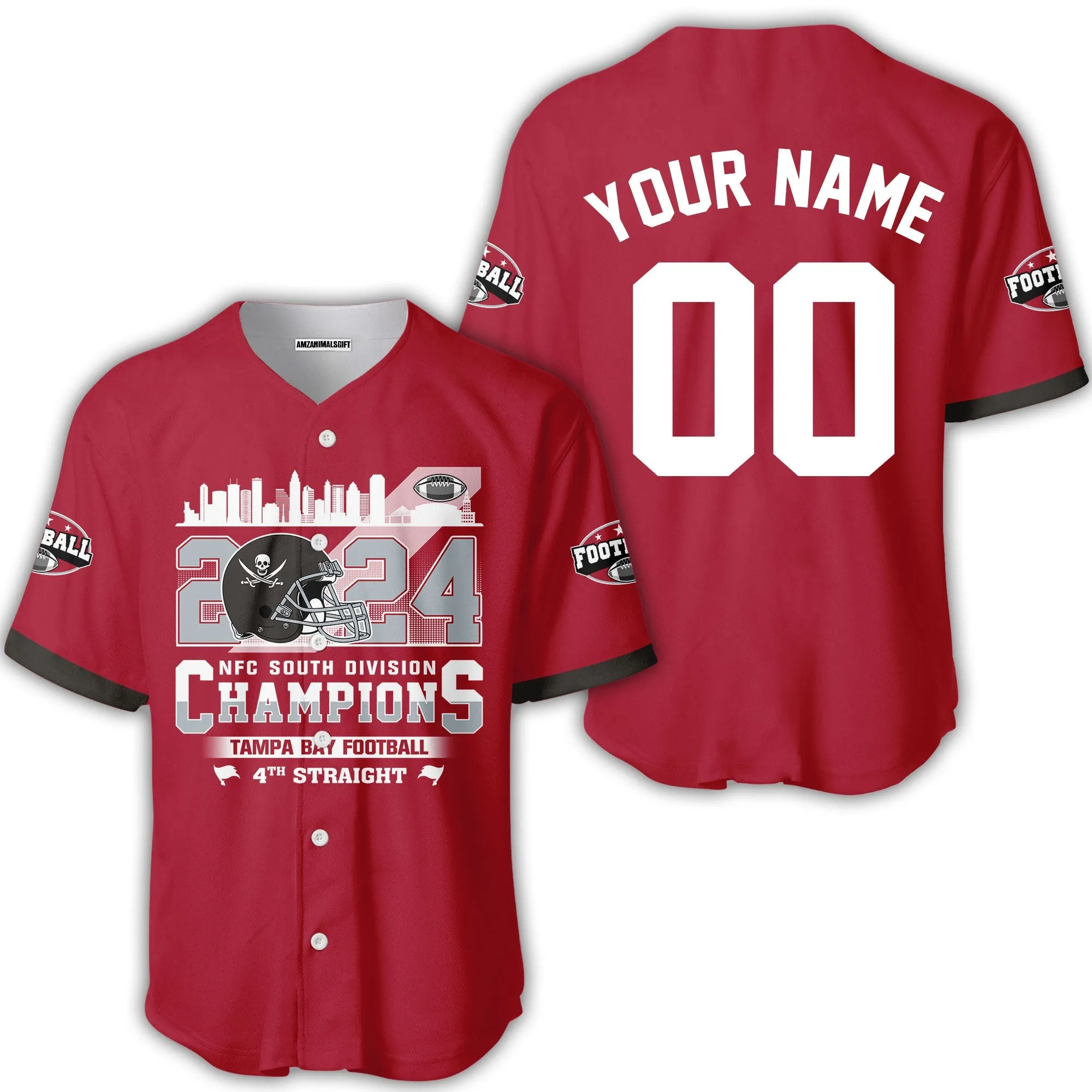 2024 Tampa Bay Football NFC South Division Champions Skyline Custom V-neck Jersey, 2024 NFC South Champs Custom Double Sided V-neck Jersey Shirts