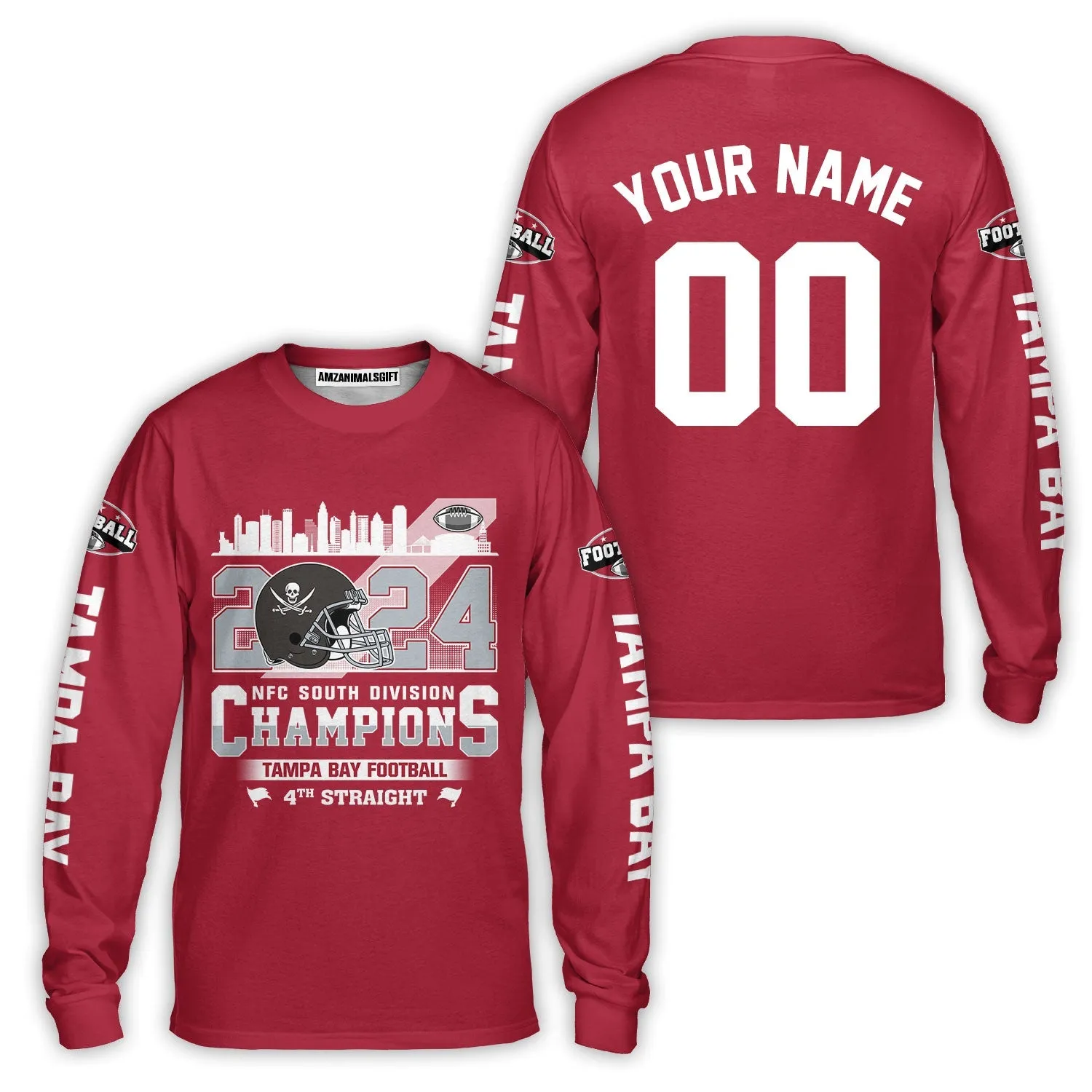 2024 Tampa Bay Football NFC South Division Champions Skyline Custom V-neck Jersey, 2024 NFC South Champs Custom Double Sided V-neck Jersey Shirts