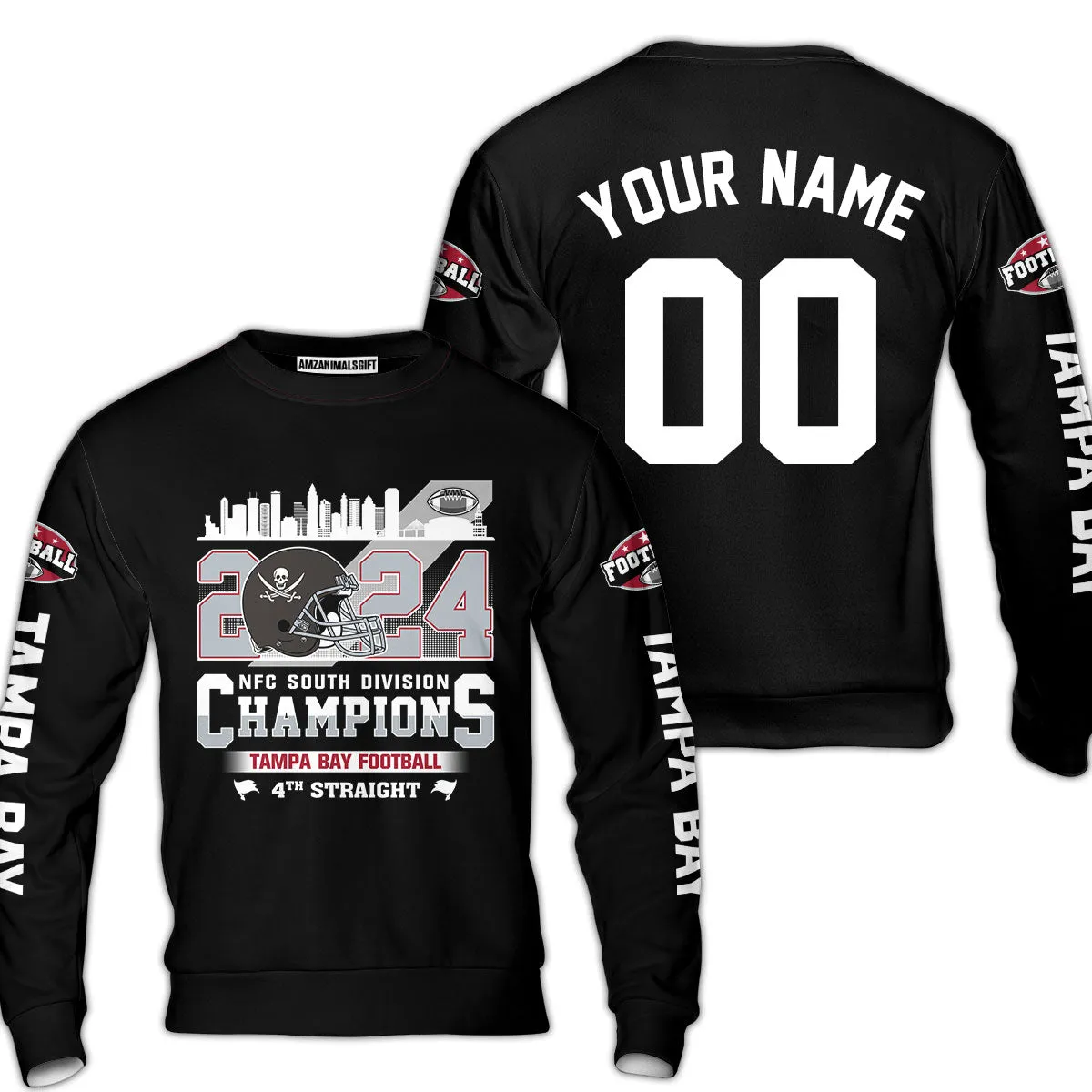 2024 Tampa Bay Football NFC South Division Champions Skyline Custom V-neck Jersey, 2024 NFC South Champs Custom Double Sided V-neck Jersey Shirts