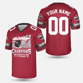 2024 Tampa Bay Football NFC South Division Champions Skyline Custom V-neck Jersey, 2024 NFC South Champs Custom Double Sided V-neck Jersey Shirts