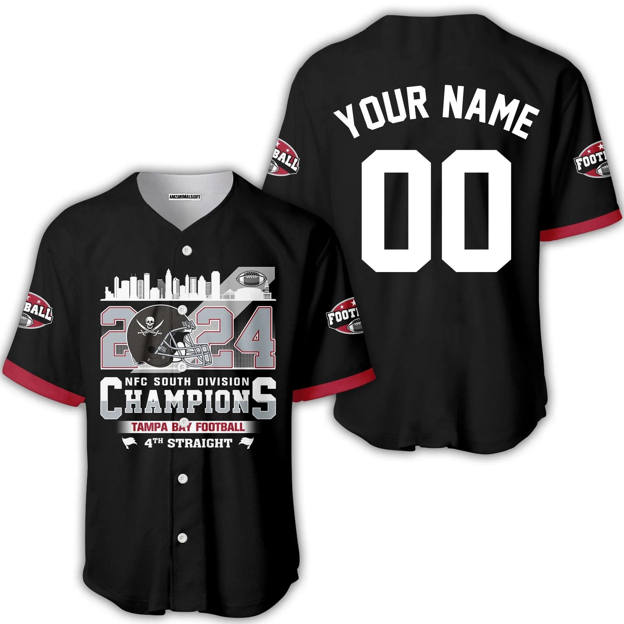2024 Tampa Bay Football NFC South Division Champions Skyline Custom V-neck Jersey, 2024 NFC South Champs Custom Double Sided V-neck Jersey Shirts