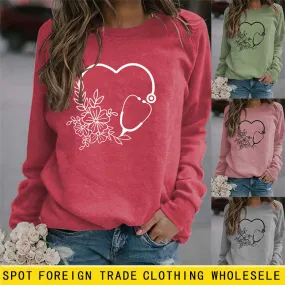 Autumn and Winter Women's Top Love Printing Casual Long Sleeve Sweater