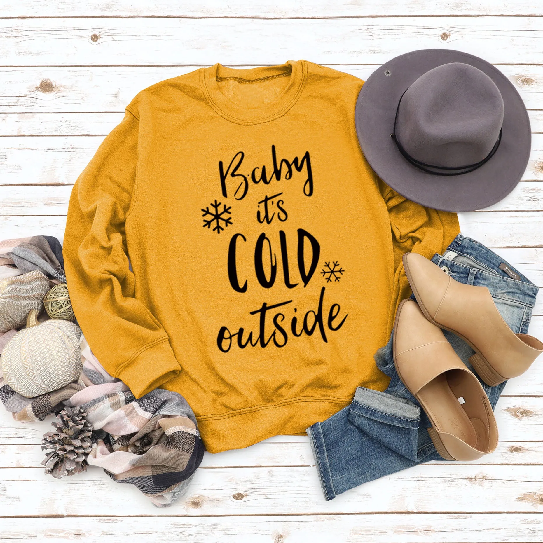 Baby It's Cold Outside Autumn and Winter Women Top Letter Print Round Neck Sweater