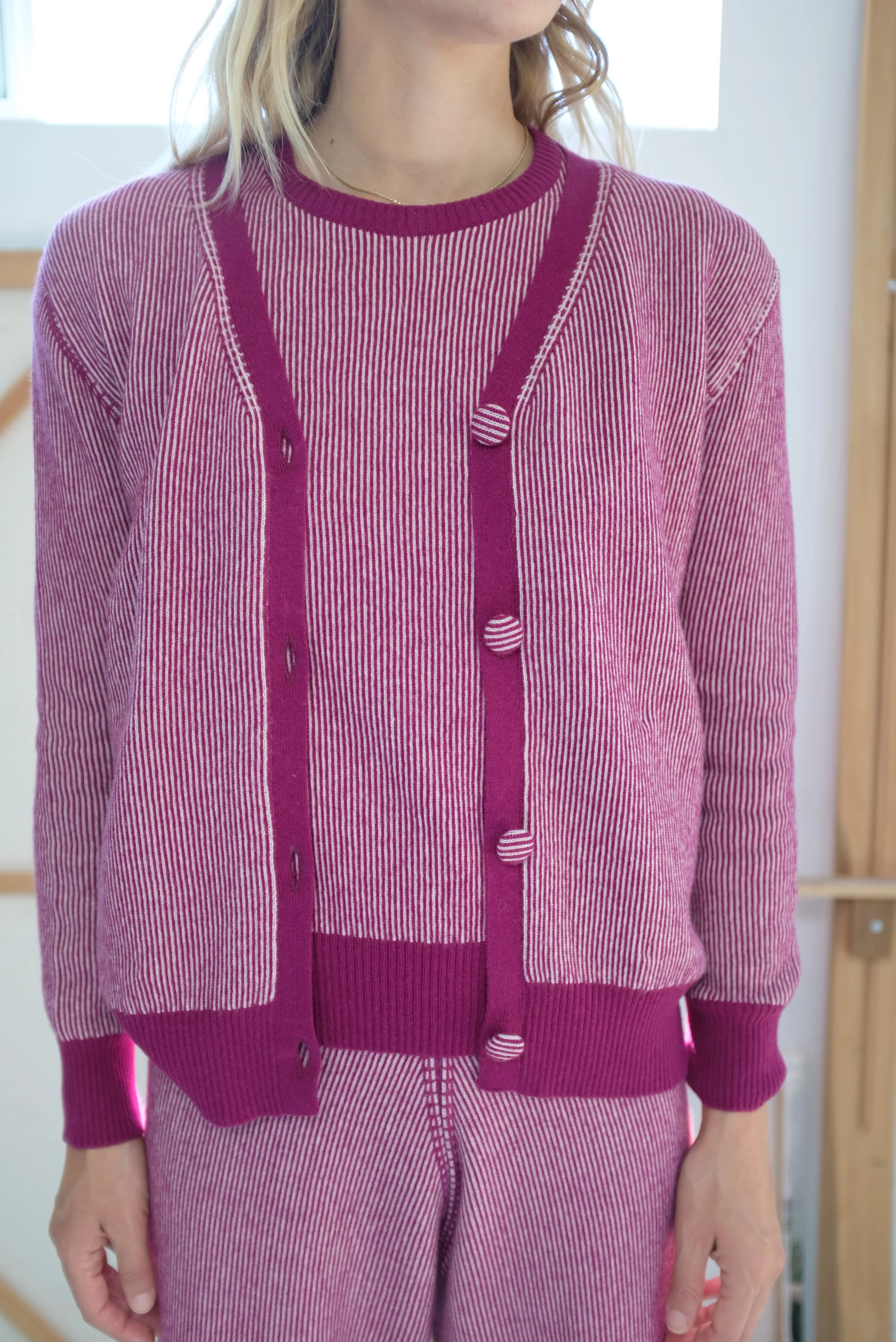 Beklina Cashmere Ribbed Cardigan Baya/Petal