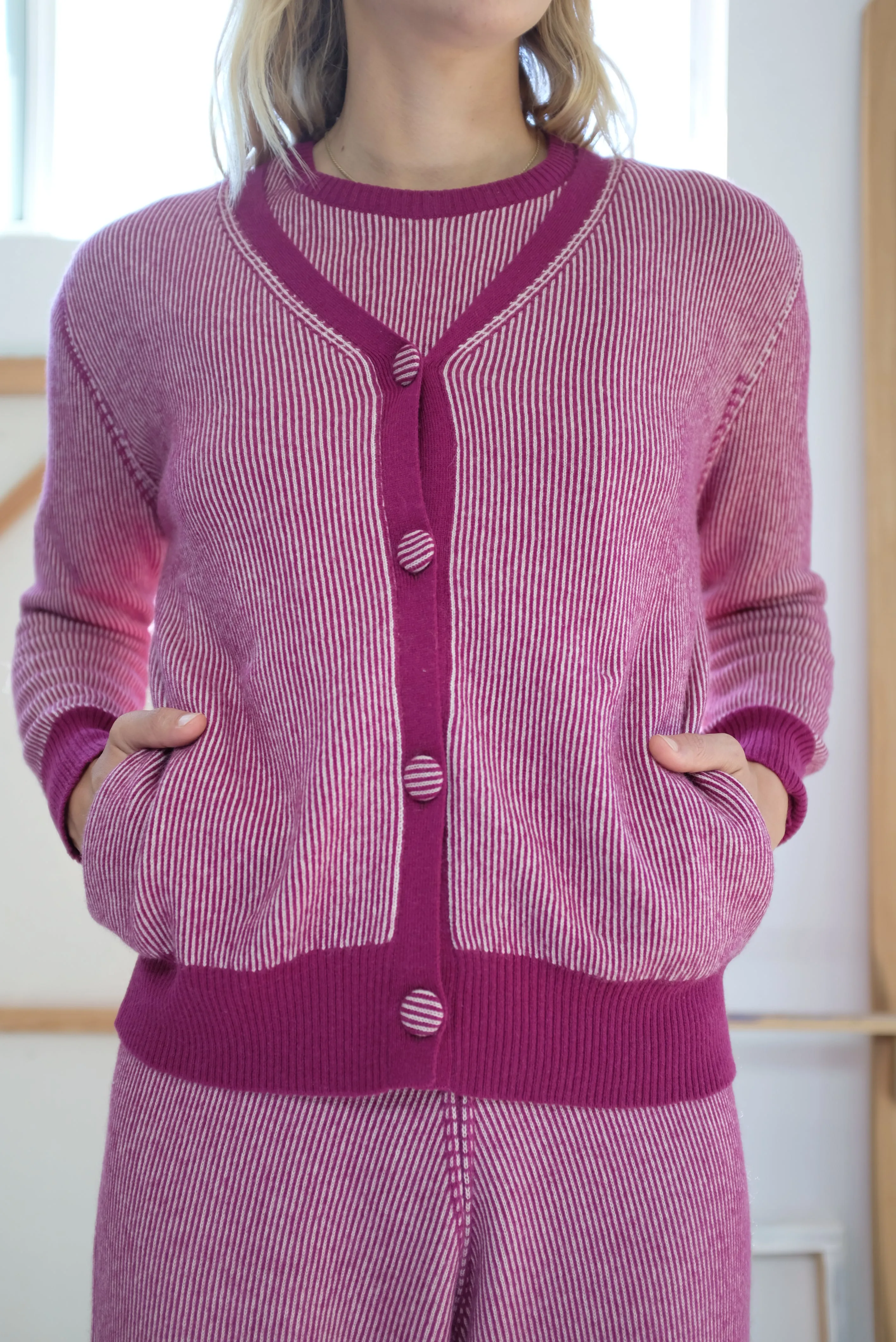 Beklina Cashmere Ribbed Cardigan Baya/Petal