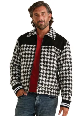 Black and White Men's Inserch Houndstooth Bomber Jacket Style No: JS264