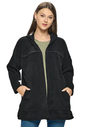 Black Jacket Oversized Hooded Ribbed Handstitches