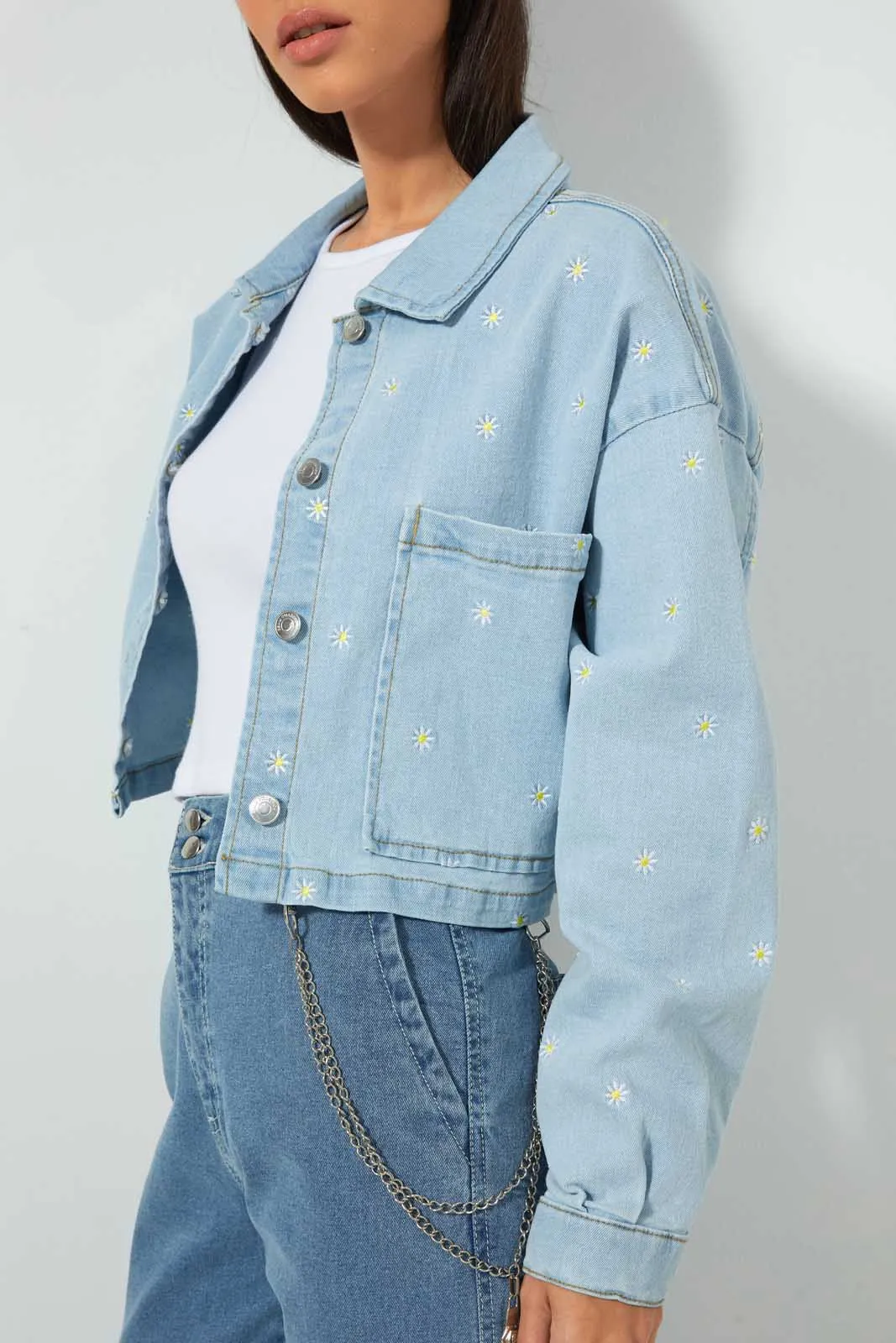 Blue Floral Embroidered Jacket