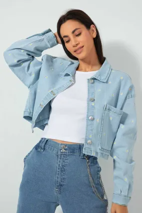 Blue Floral Embroidered Jacket