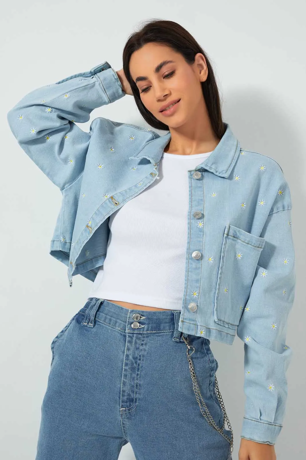 Blue Floral Embroidered Jacket