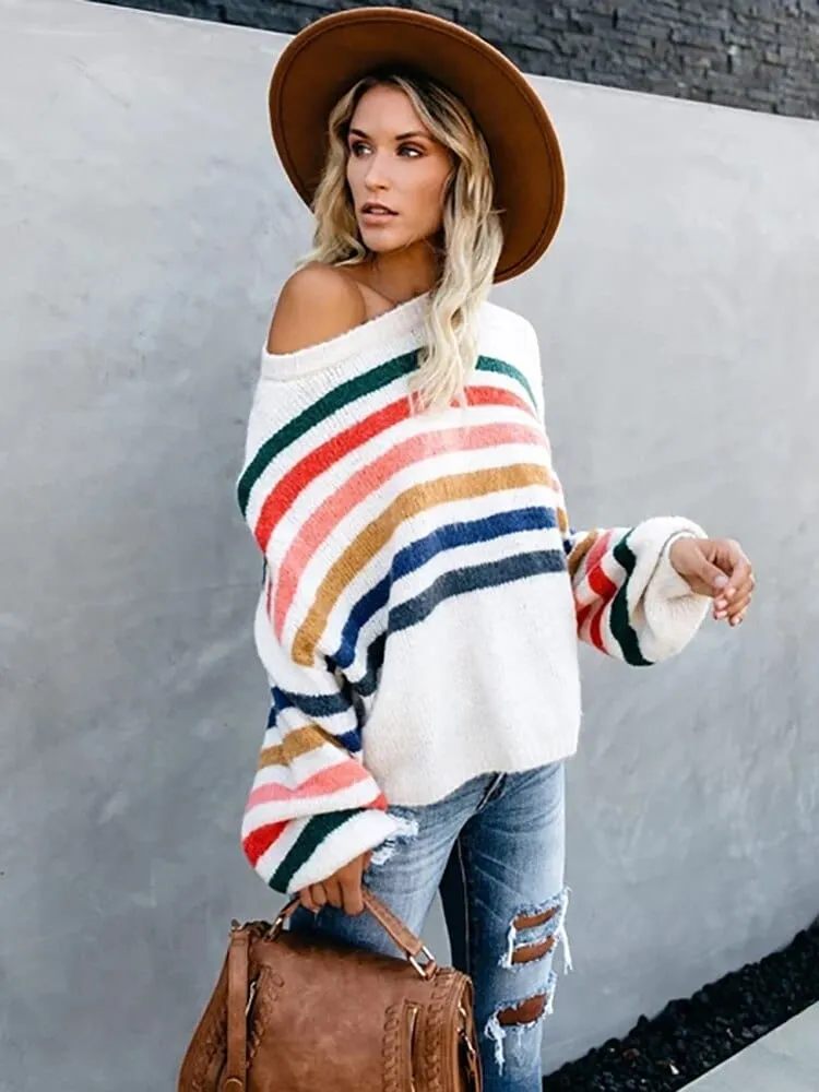 Bohemian Loose Striped Knit Pullover