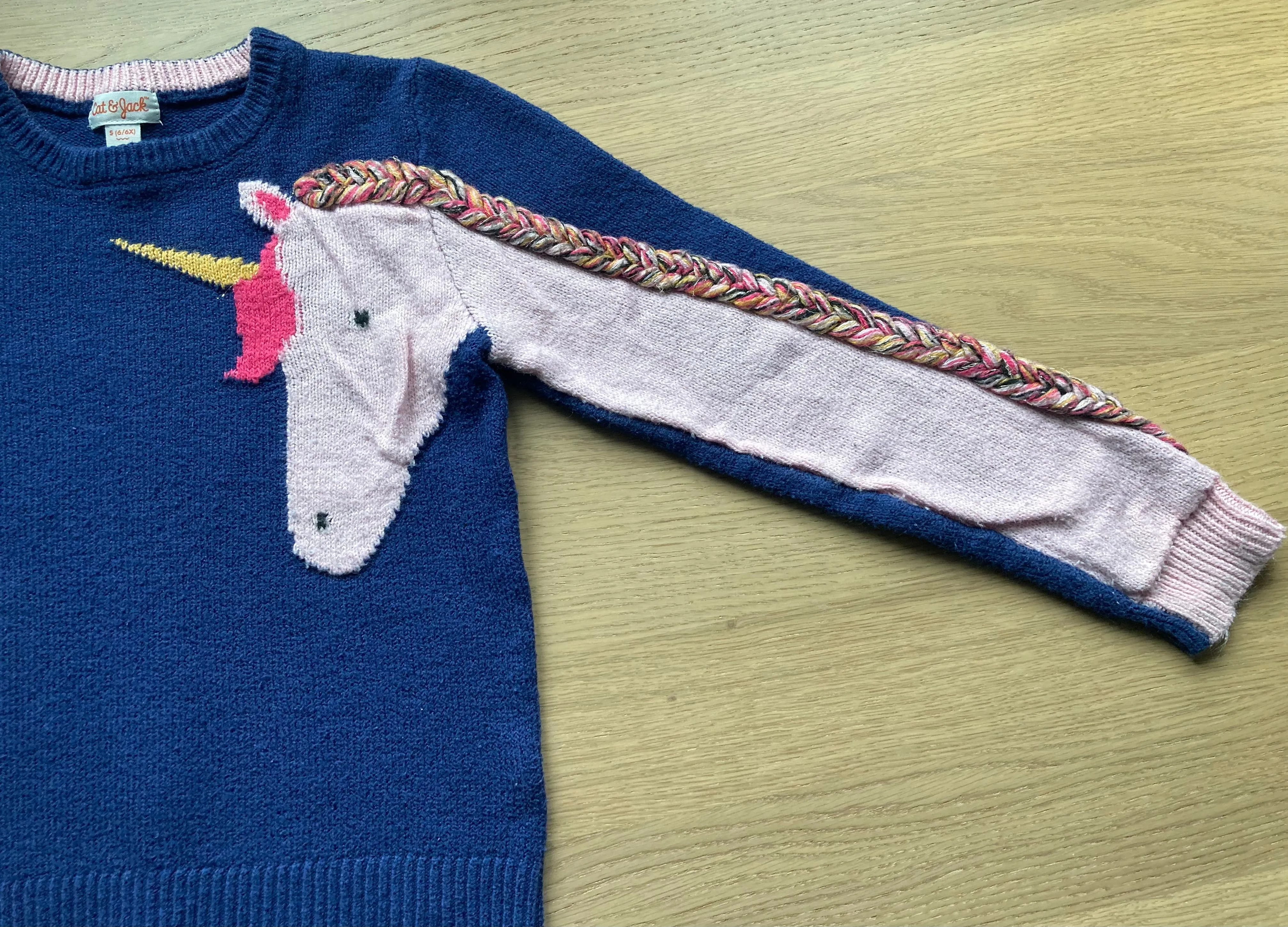Braided Unicorn Navy Blue Sweater, Size 6, Kids 6/6X (extra small)