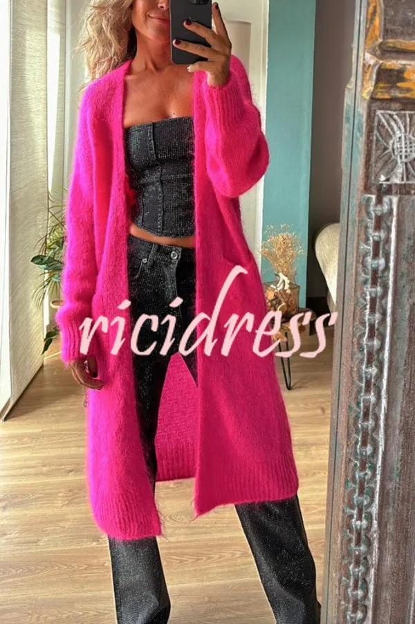 Bright Winter Day Knit Open Front Pocketed Mid-length Cardigan