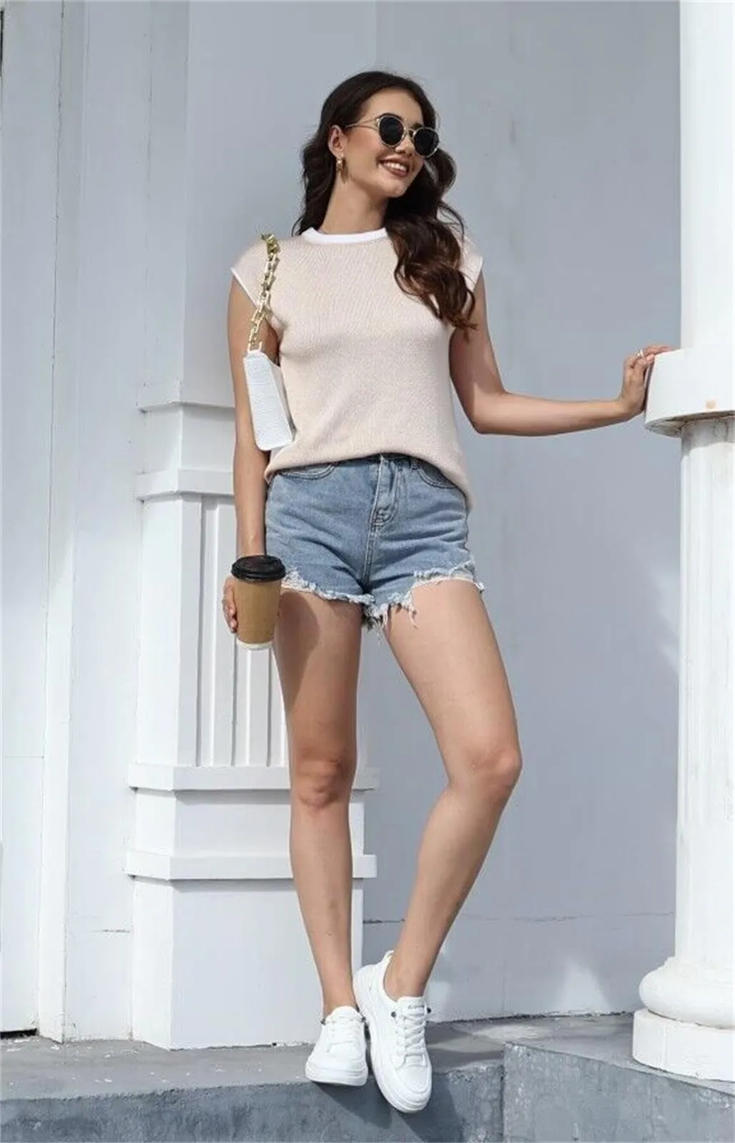 Cap Sleeve Knit Sweater Tops Sleeveless Vest Summer Tops 2024 Clothes Oversized Tank Tops Trendy T Shirts A Apricot