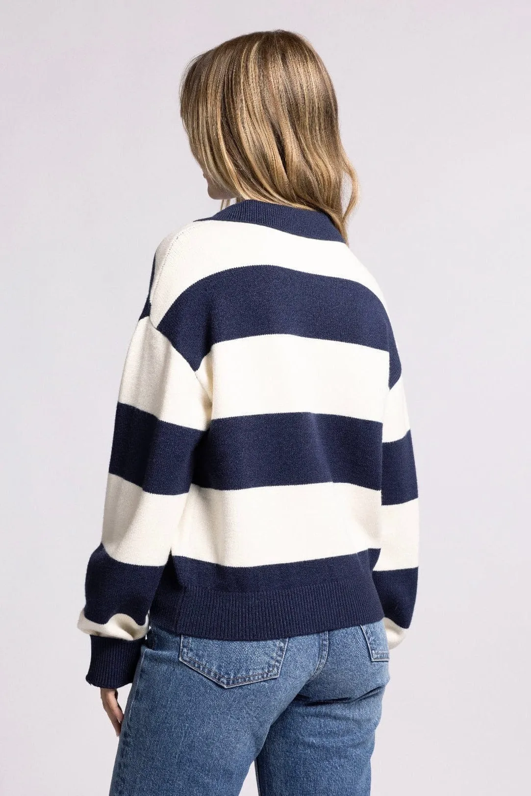 Collared Striped Rugby Sweater Navy