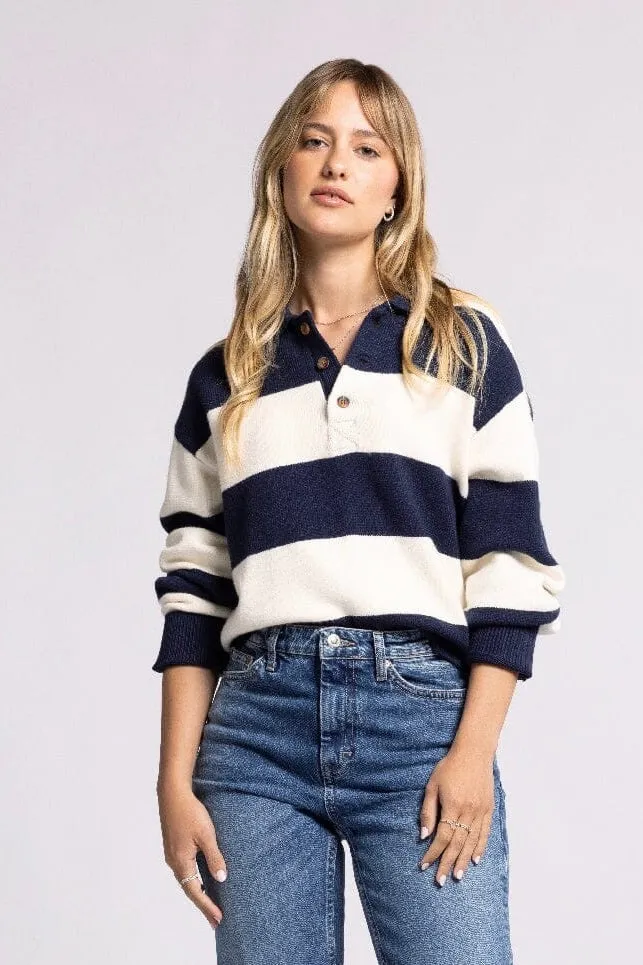 Collared Striped Rugby Sweater Navy