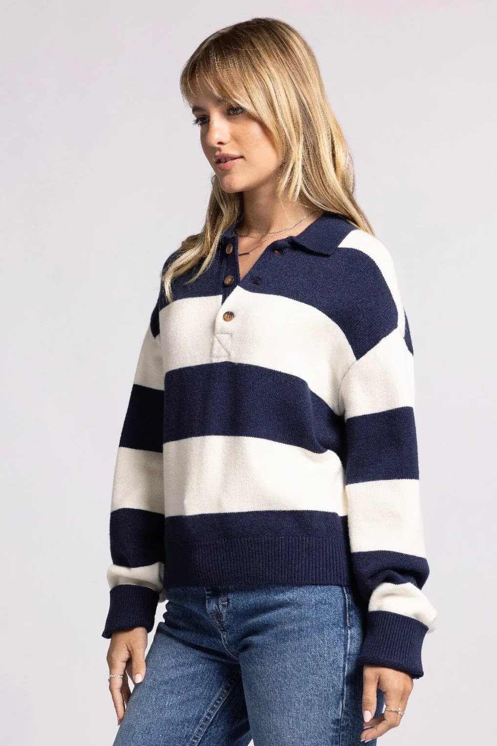 Collared Striped Rugby Sweater Navy