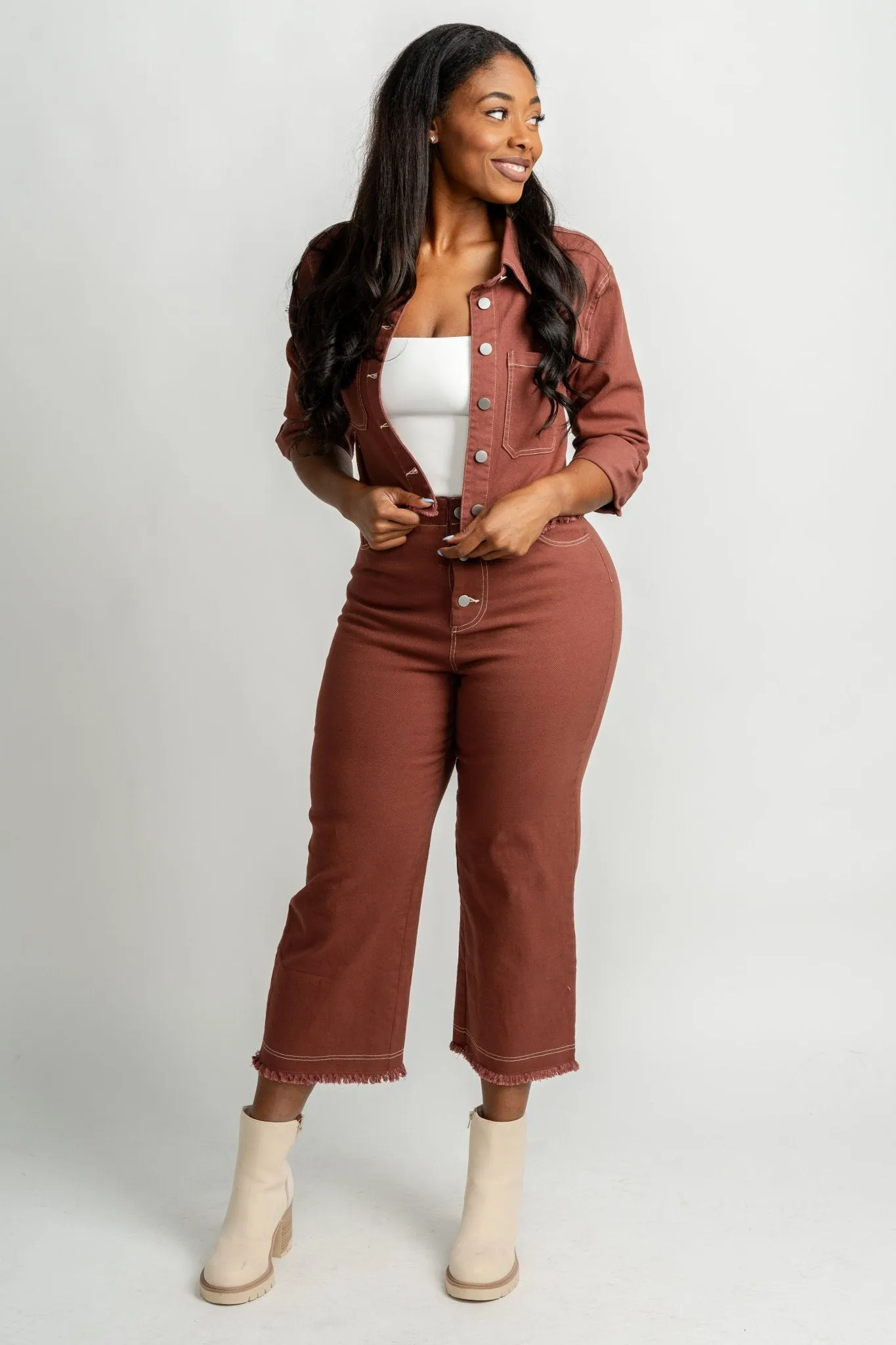 Contrast stitch shirt jacket plum