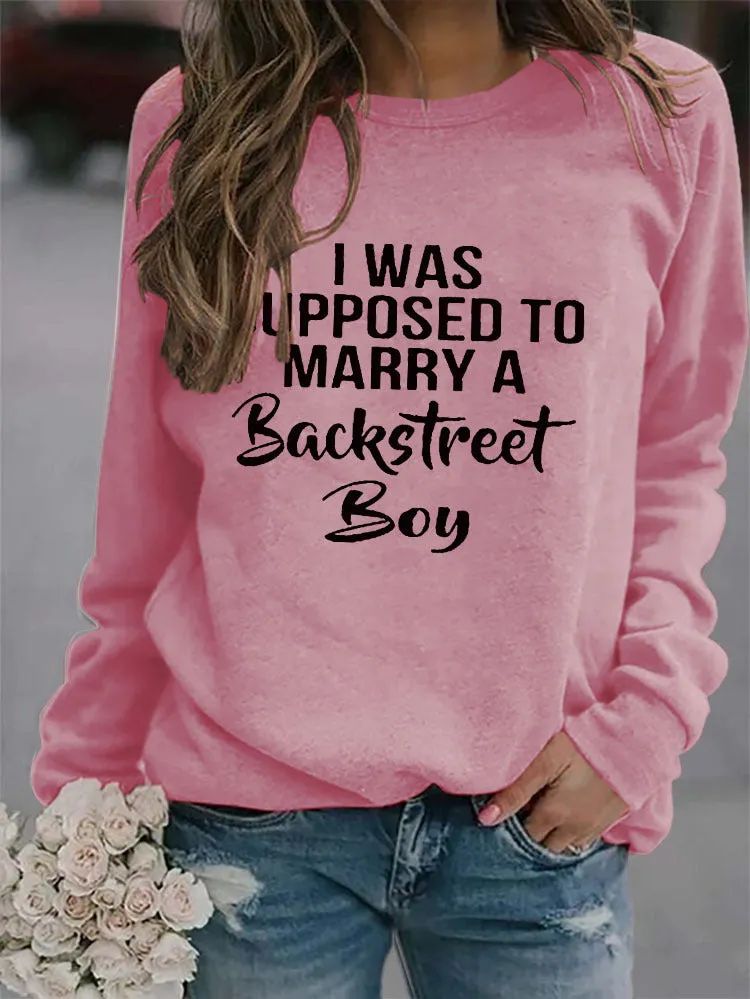 Crew Neck Letters Women's Long Sleeve I Was Supposed Loose Print Sweater