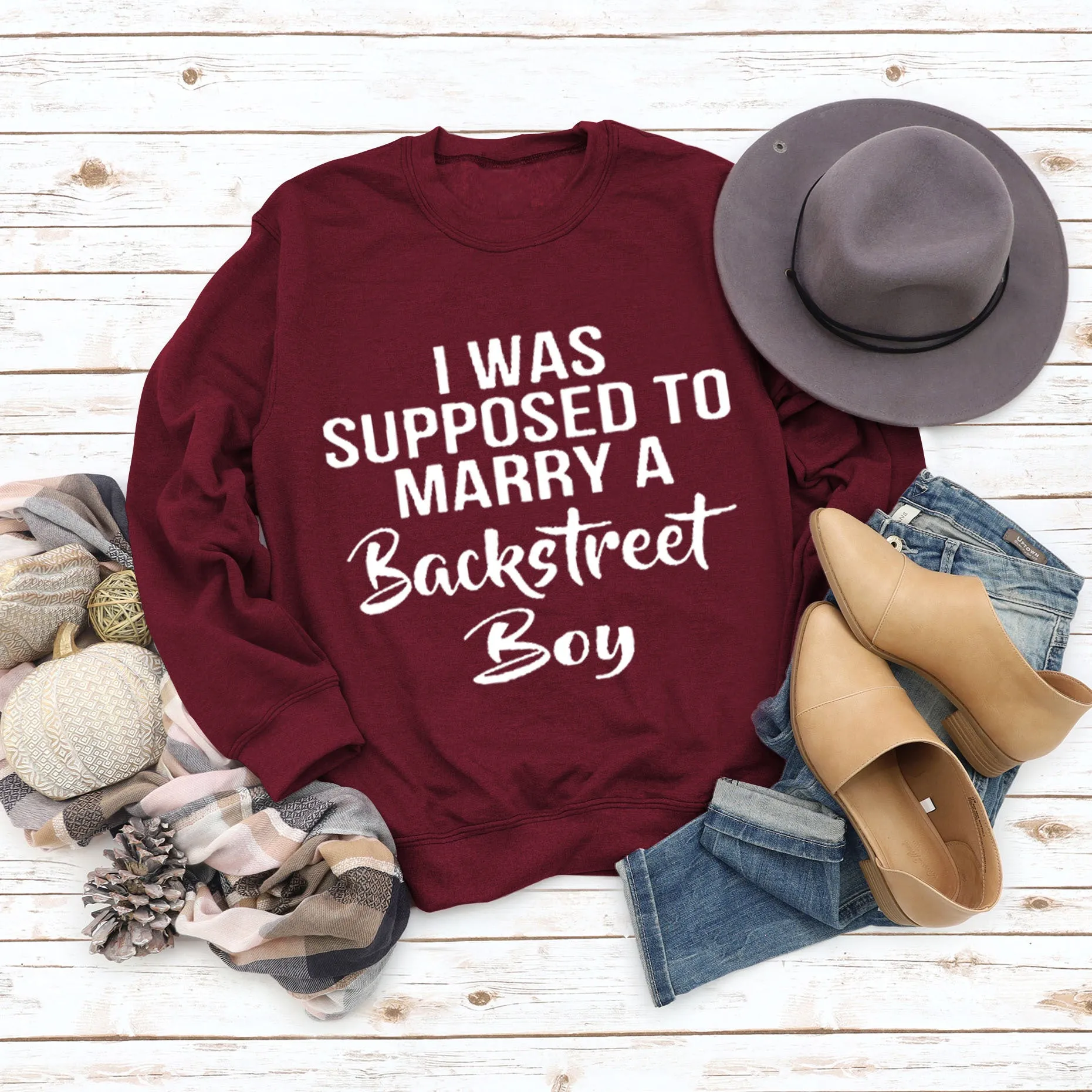 Crew Neck Letters Women's Long Sleeve I Was Supposed Loose Print Sweater