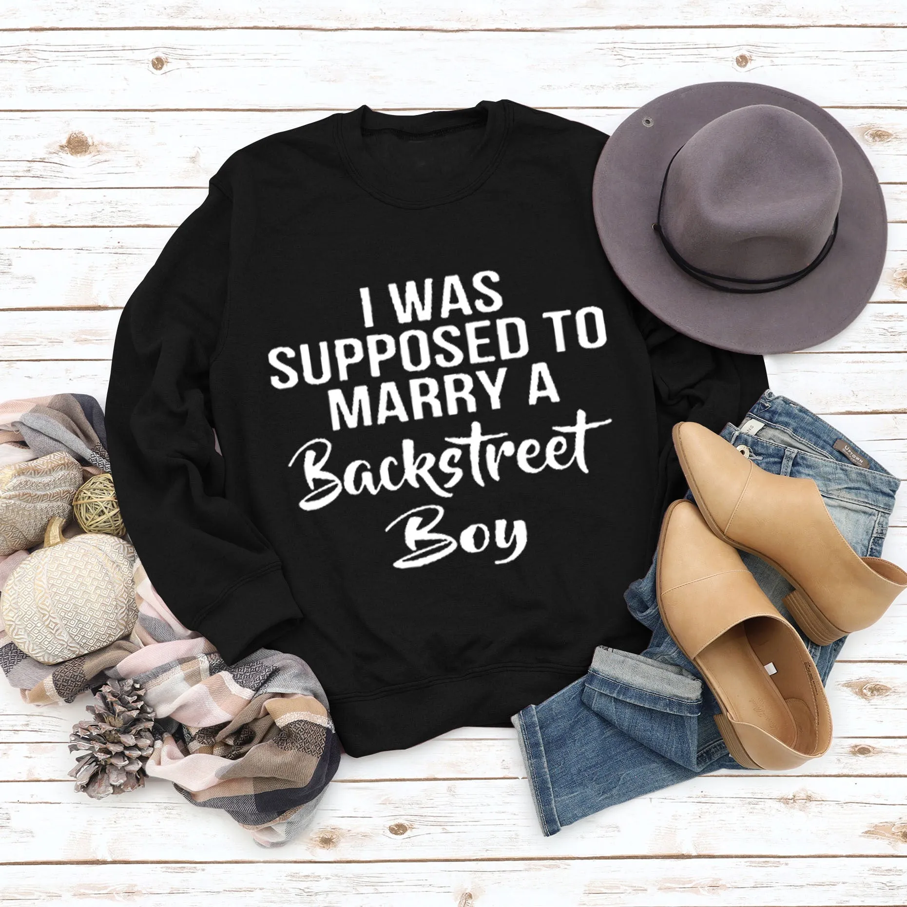 Crew Neck Letters Women's Long Sleeve I Was Supposed Loose Print Sweater