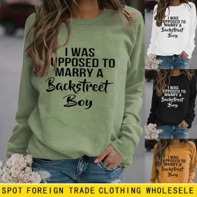 Crew Neck Letters Women's Long Sleeve I Was Supposed Loose Print Sweater