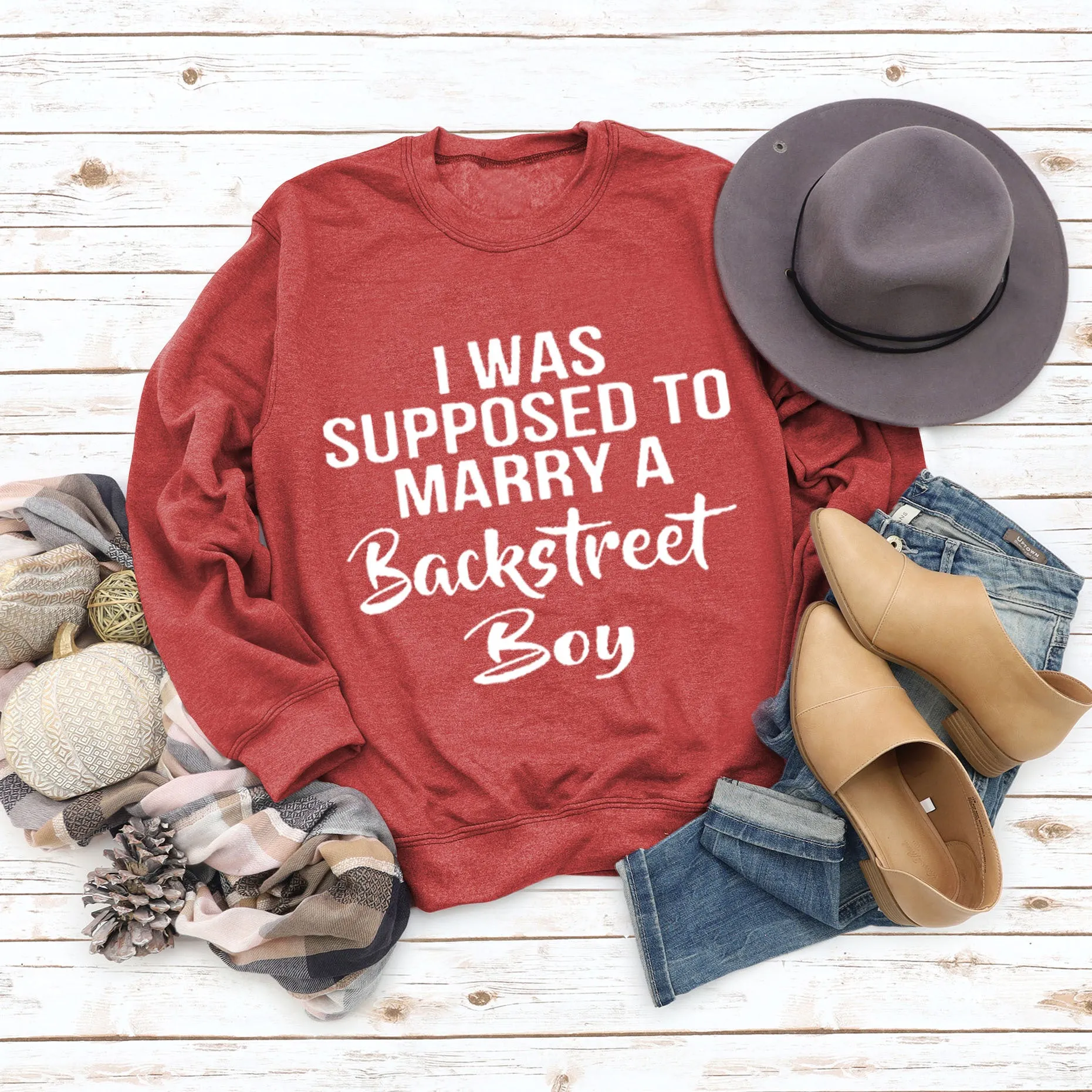 Crew Neck Letters Women's Long Sleeve I Was Supposed Loose Print Sweater