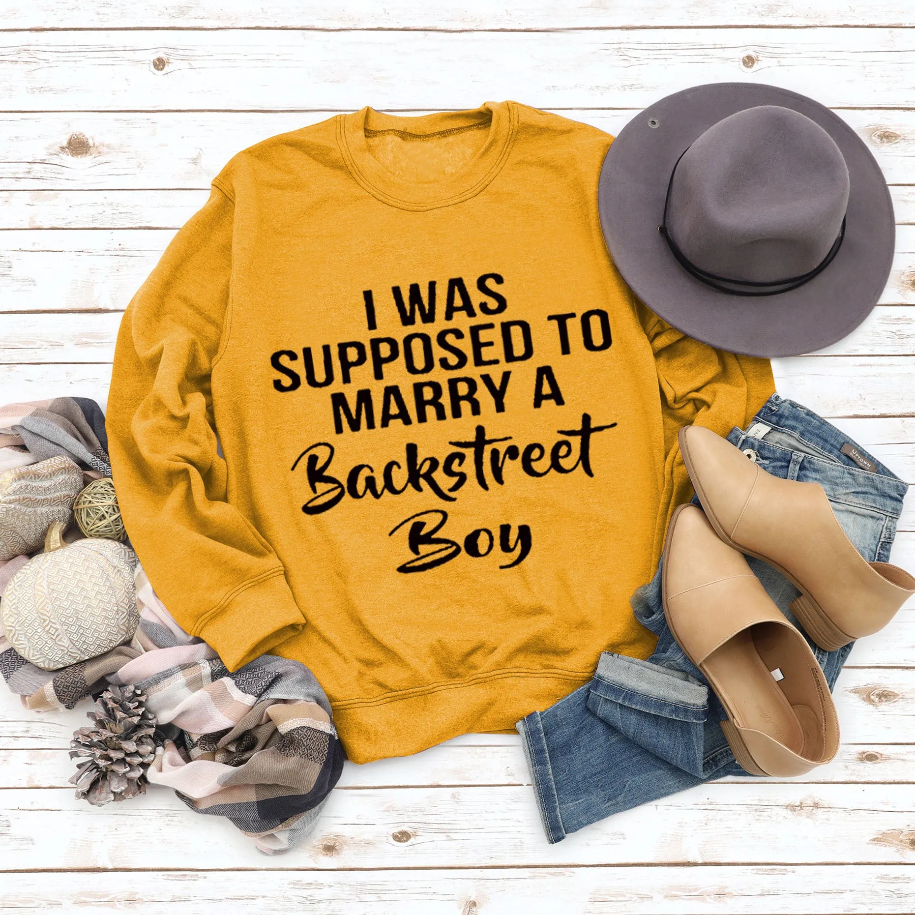 Crew Neck Letters Women's Long Sleeve I Was Supposed Loose Print Sweater