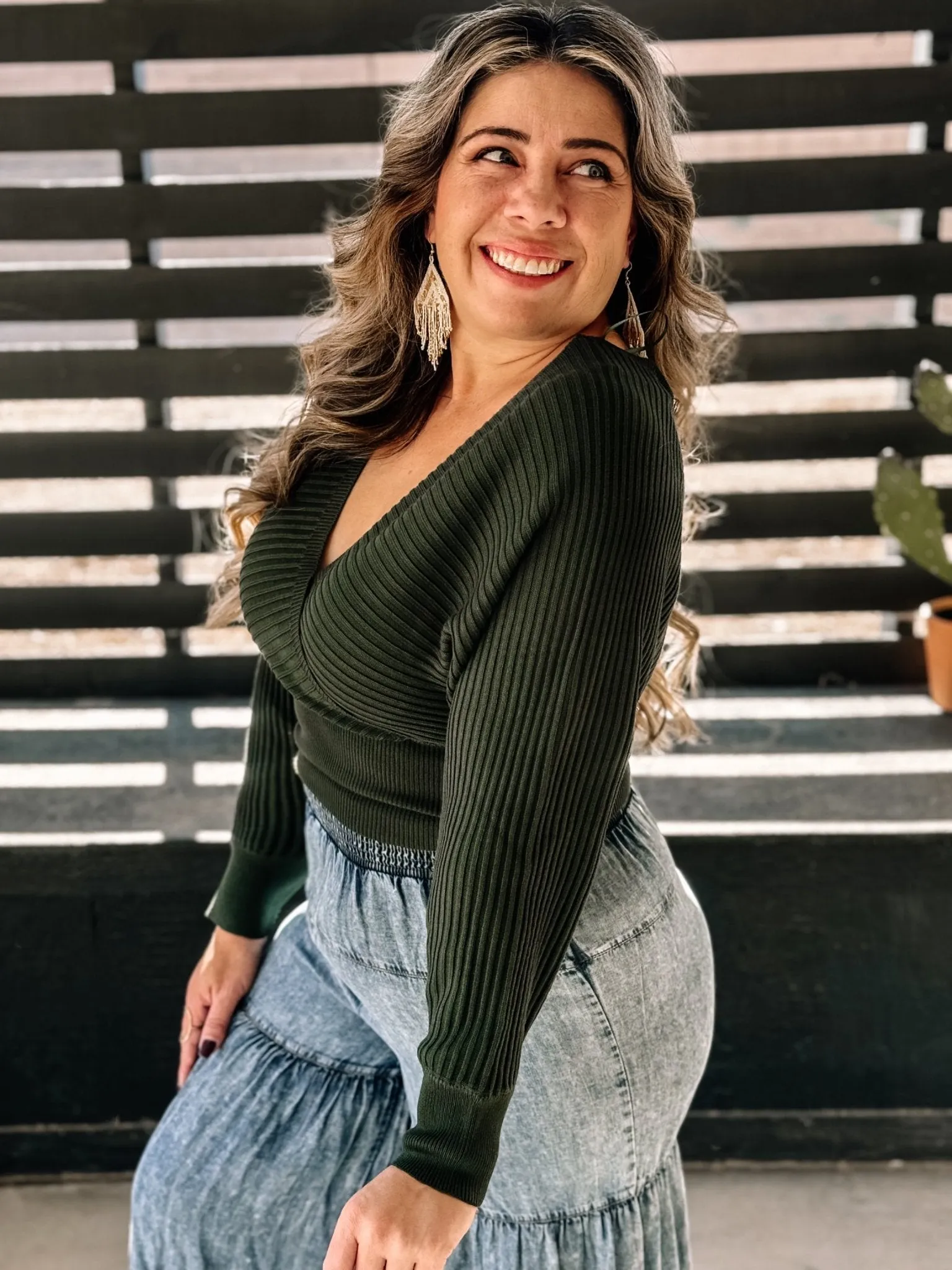 Ember Glow Elegant Ribbed Sweater, Hunter