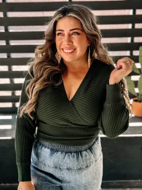 Ember Glow Elegant Ribbed Sweater, Hunter