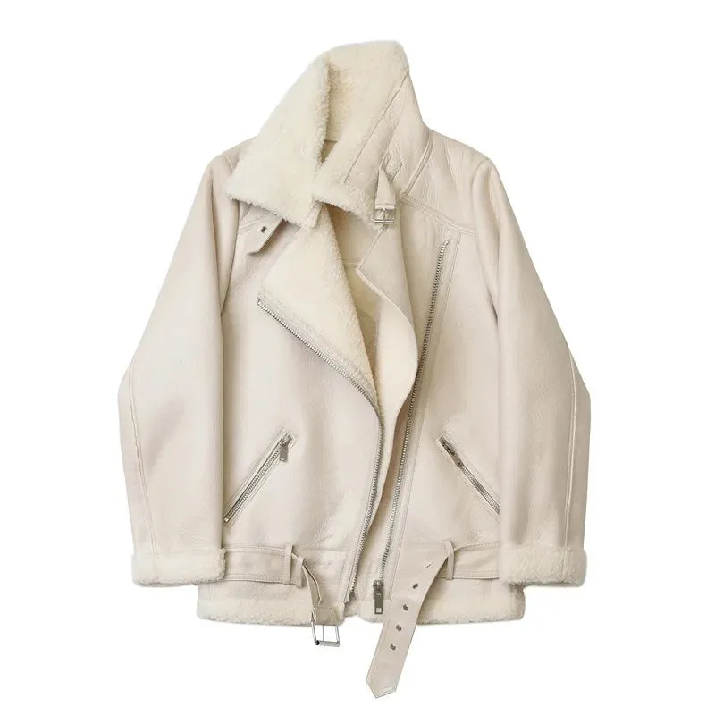 Extra Thick Women's Lamb Feather Rider Jacket with Artificial Fur – Warm and Stylish Outerwear