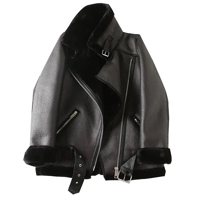 Extra Thick Women's Lamb Feather Rider Jacket with Artificial Fur – Warm and Stylish Outerwear