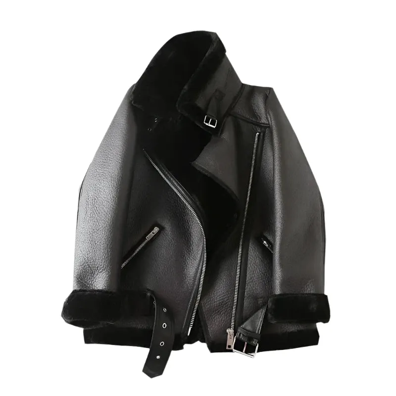 Extra Thick Women's Lamb Feather Rider Jacket with Artificial Fur – Warm and Stylish Outerwear