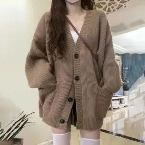 Hnewly Autumn Winter Women Cardigan Sweater Coats Fashion Female Long Sleeve V-neck Loose Knitted Jackets Casual Sweater Cardigans