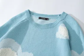 Hole Cloud Flocking Jacquard Sweater Couple Pullover