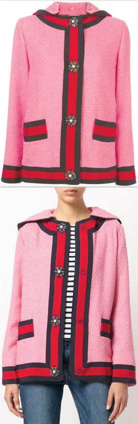 Hooded Knit Cardigan-Jacket, Pink