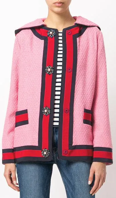 Hooded Knit Cardigan-Jacket, Pink