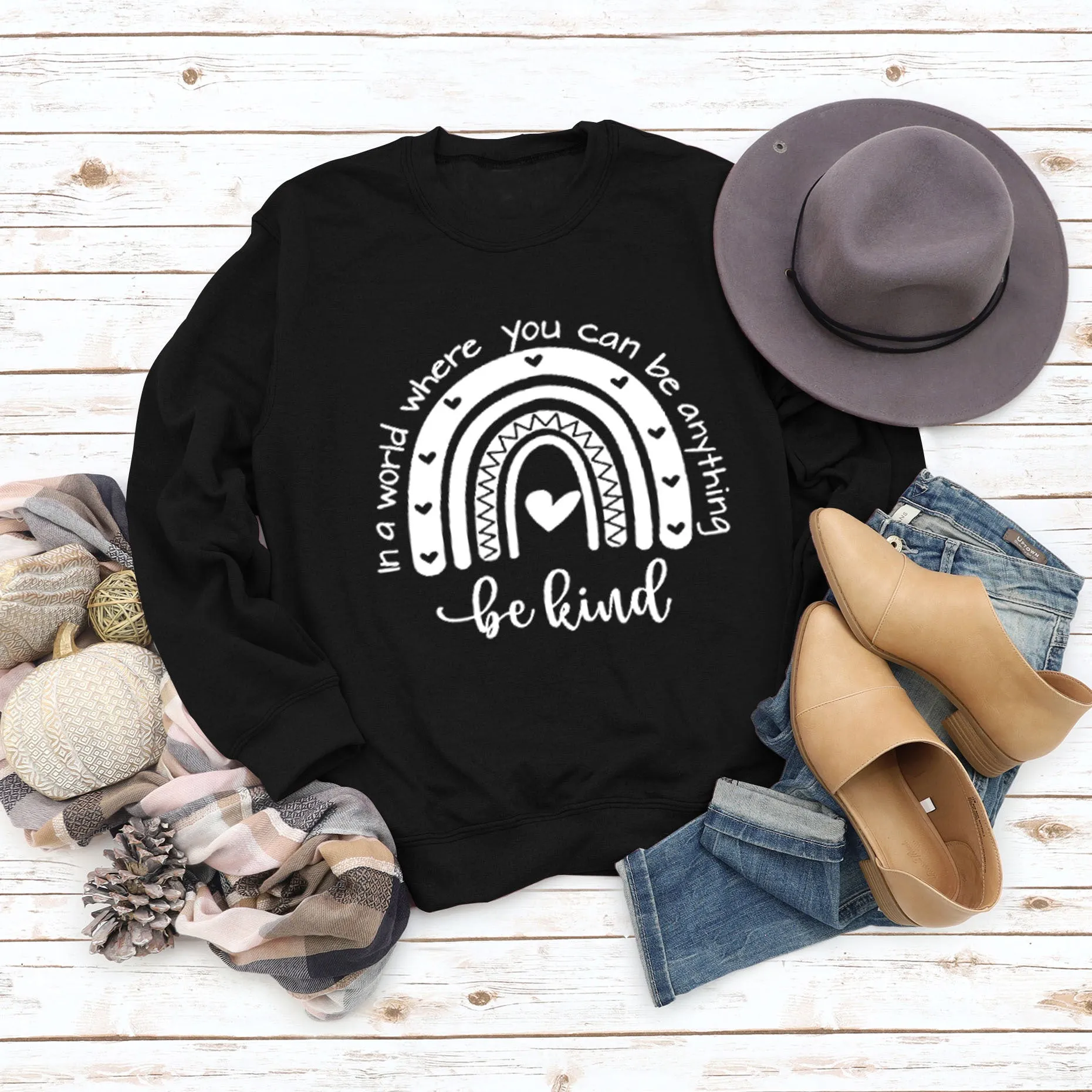 In A World Where Round Neck Letter Women Tops Long Sleeve Printed Sweatshirt
