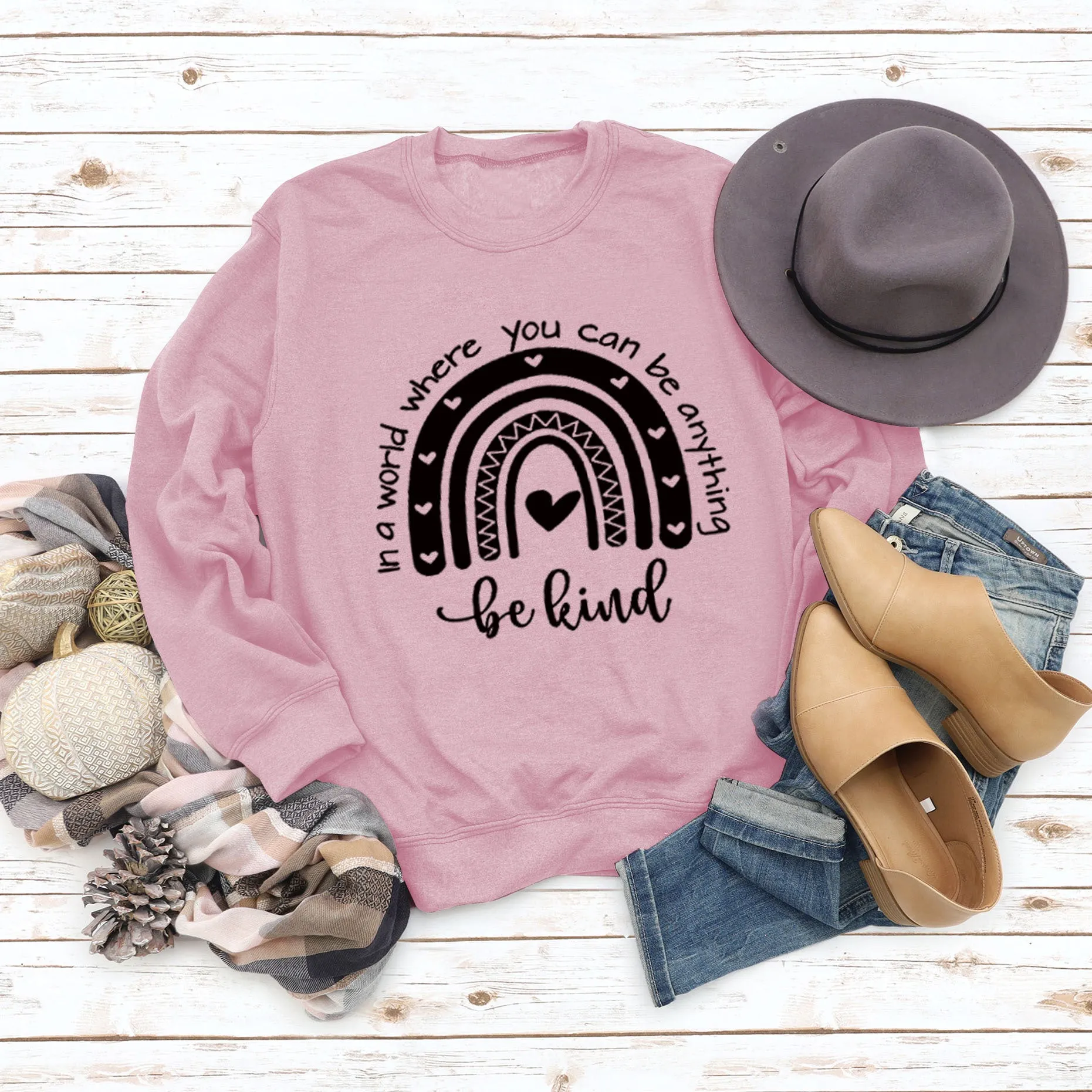 In A World Where Round Neck Letter Women Tops Long Sleeve Printed Sweatshirt