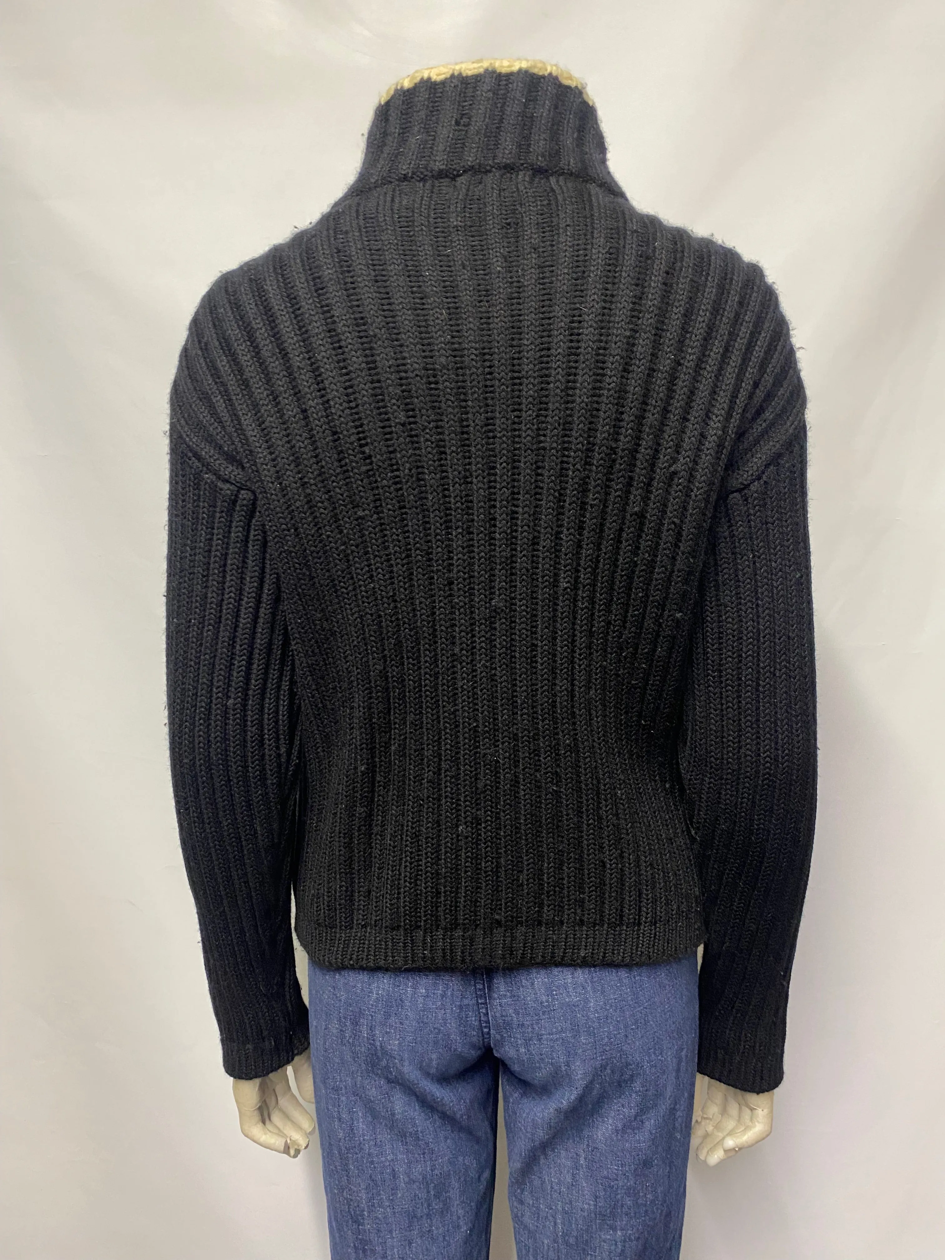 Joseph Tricot Black and White Thick Ribbed Zip Up Wool Cardigan Medium
