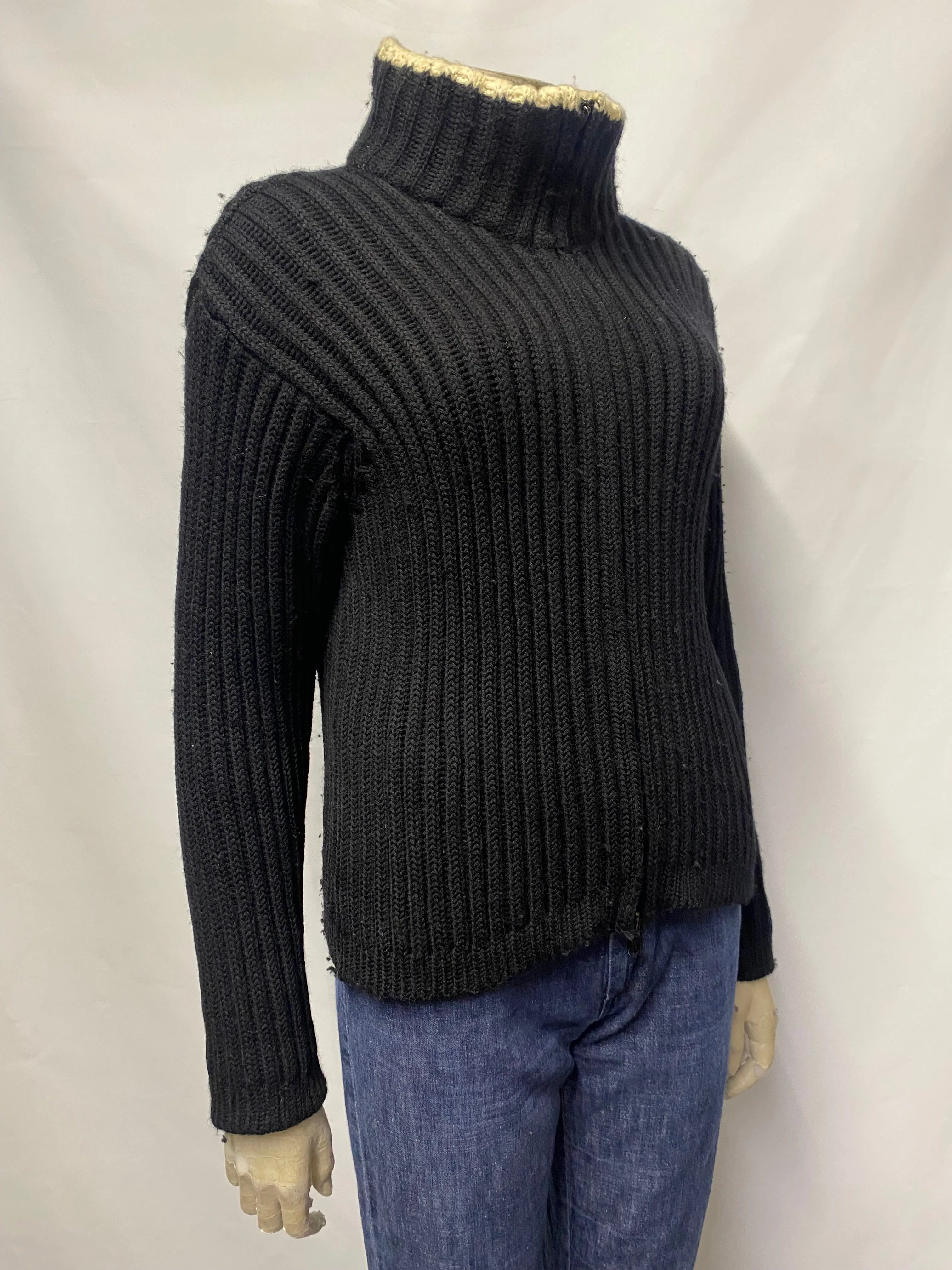 Joseph Tricot Black and White Thick Ribbed Zip Up Wool Cardigan Medium