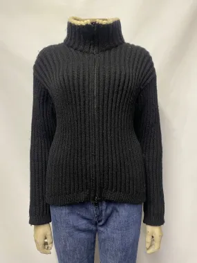 Joseph Tricot Black and White Thick Ribbed Zip Up Wool Cardigan Medium