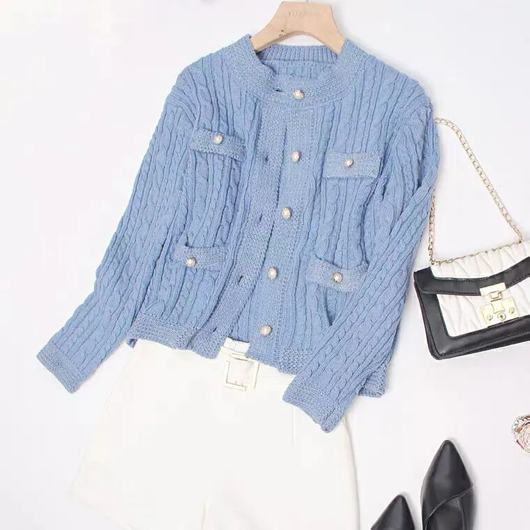 Joskaa Christmas Gift Elegant Women O-neck Knitted Cardigans Single-breasted Slim Twisted Sweater Female 2020 Autumn O-neck Outwear Tops