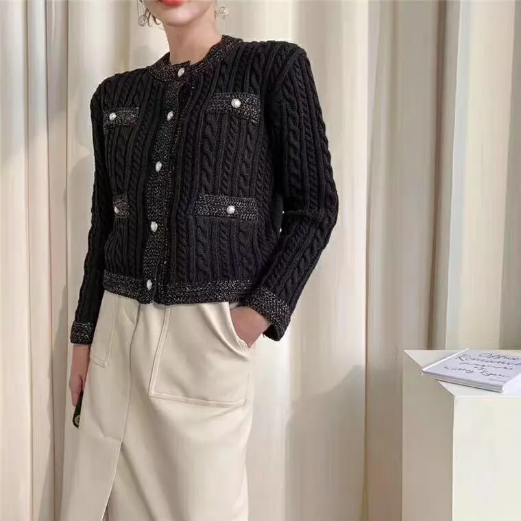 Joskaa Christmas Gift Elegant Women O-neck Knitted Cardigans Single-breasted Slim Twisted Sweater Female 2020 Autumn O-neck Outwear Tops
