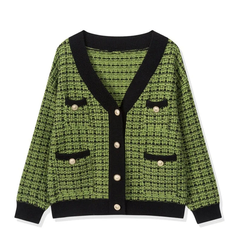 Joskaa Christmas Gift H.SA Women Sweater Jacket 2024 Oversized Knitted Cardigans Loose Plaid Jumpers Korean Clothing Robe Long Elegnat Female Coat
