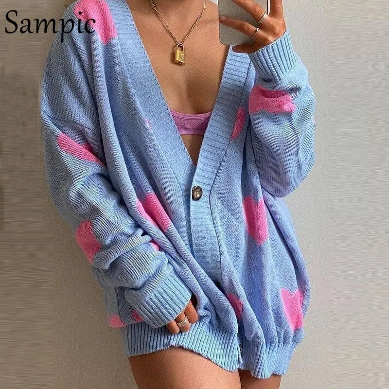 Joskaa Christmas Gift Sampic Loose Oversized Cardigans Women Winter Knitted Casual Y2K Sweater Long Sleeve Floral Cardigans 2024 Korean Fashion Style